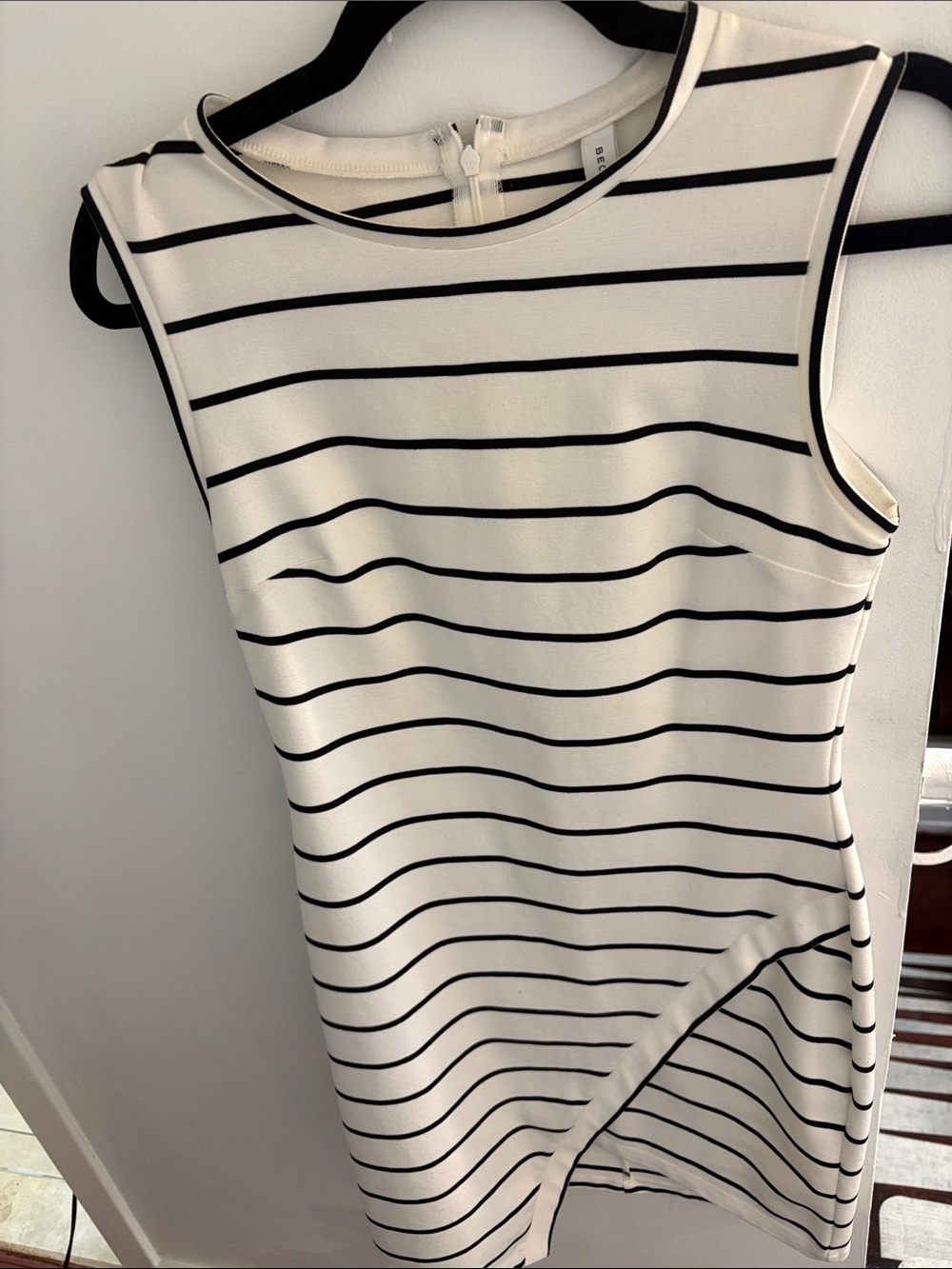bec + bridge Black and White Striped Sleeveless Sheath Dress